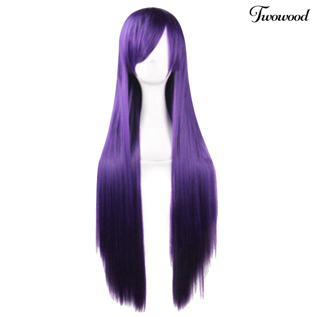 Twowood Fashion Gadis Wanita Panjang Cosplay Poni Miring Lurus Penuh Wig Rambut Ekstensi