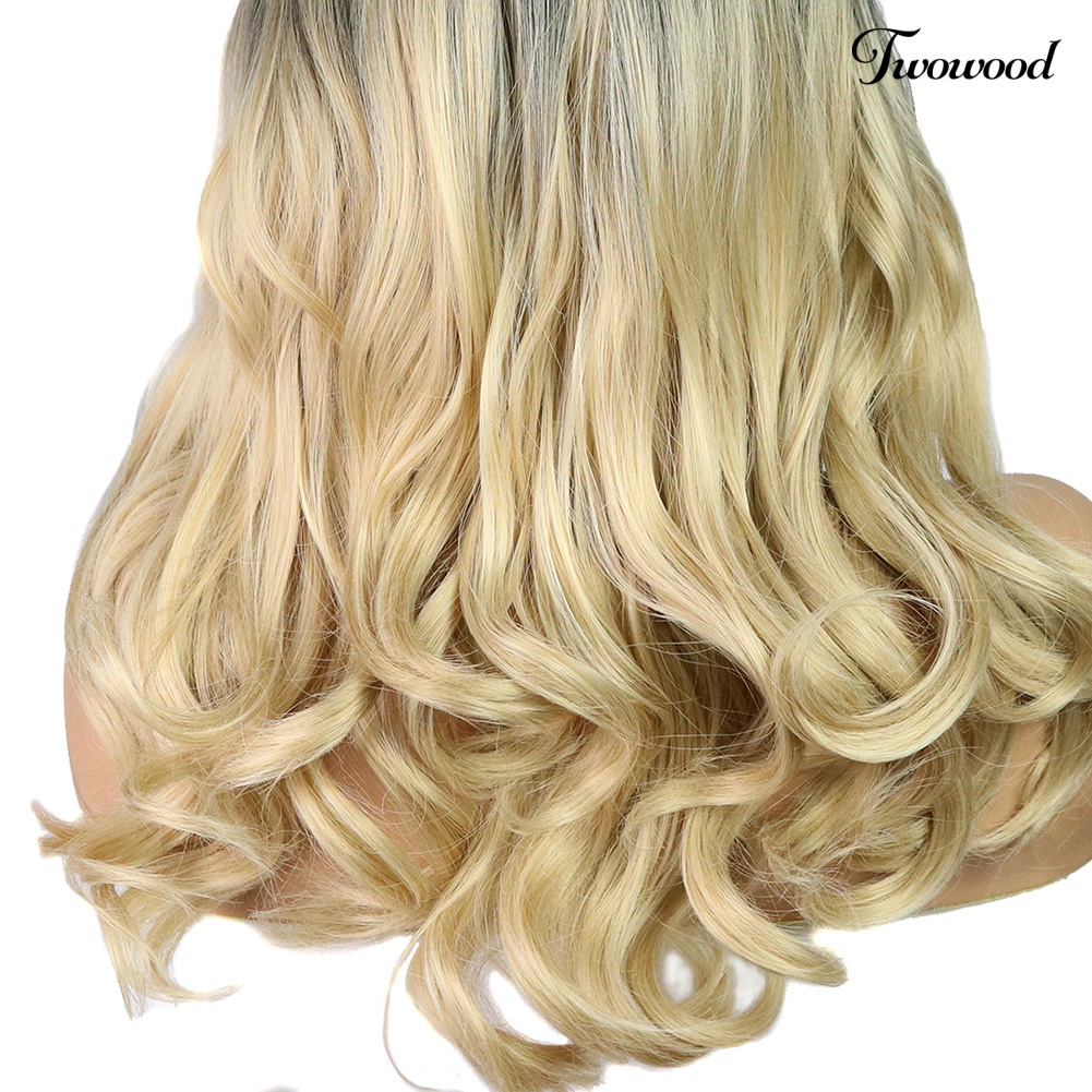 Twowood Perempuan Serat Suhu Tinggi Rambut Keriting Panjang Blonde Gradient Wig Sopak