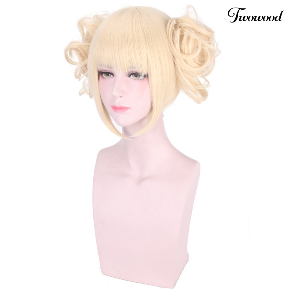 Twowood Wanita Wig Pendek Rambut Sintetis Dengan 2bunbun Poni Anime Cosplay Pesta Sopak