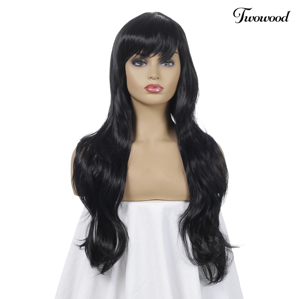 Twowood 70cm Wanita Panjang Bergelombang Poni Rambut Sintetis Wig Anime Cosplay Pesta Sopak