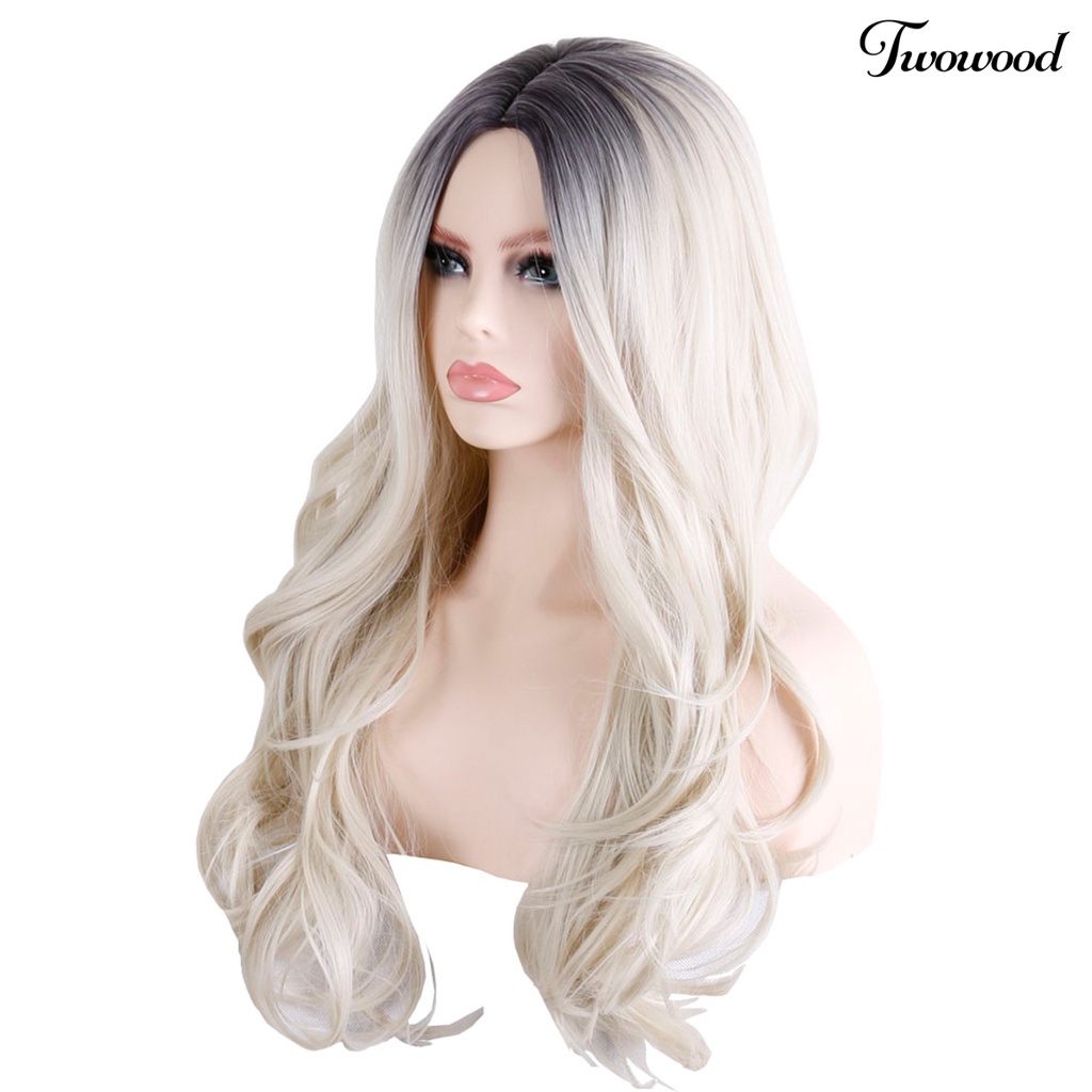 Twowood Fashion Wanita Panjang Keriting Gradien Wig Rambut Sintetis Pesta Cosplay Sopak