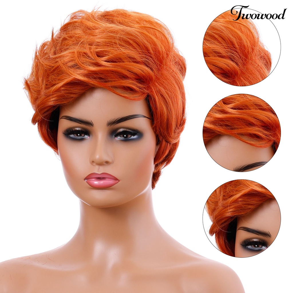 Twowood Wanita Wig Berbulu Memperpanjang Rambut Menebal Rambut Pendek Keriting Preplucked Hairline Wig Untuk Pakaian Sehari-Hari