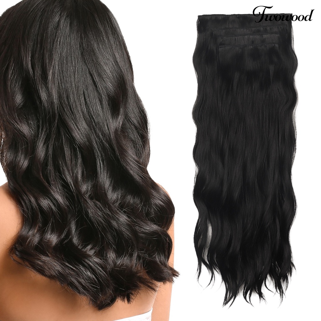 Twowood 1set 55cm Curly Hair Extension Dengan 4jepitan Rambut Berbulu Lembut Klip Serat Suhu Tinggi Dalam Panjang Bergelombang Hair Extension Daily Party Use