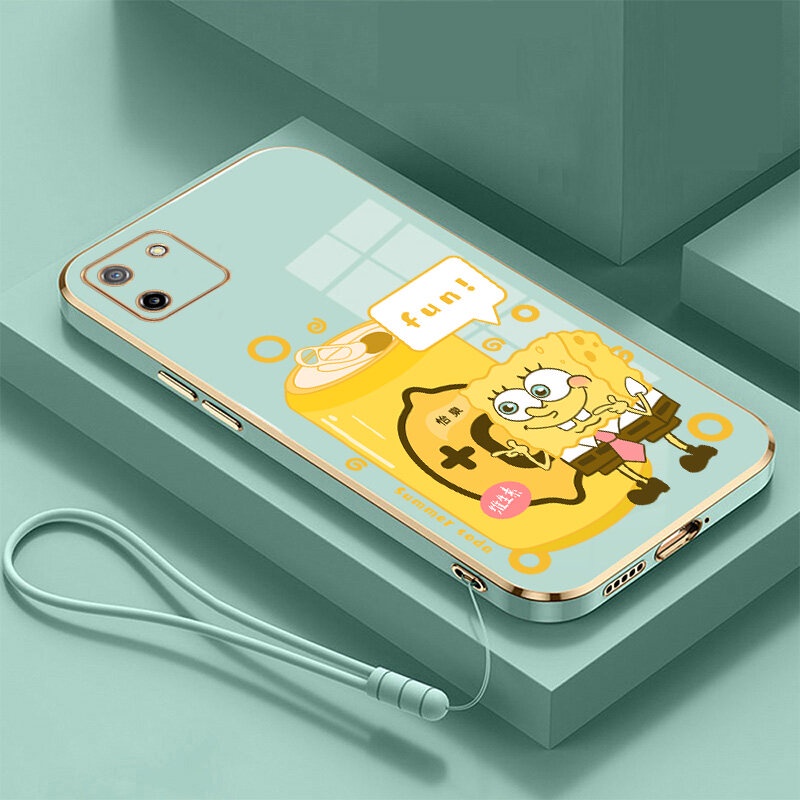 【Free Lanyard】Casing For Infinix Hot 11 2021 8 Pro 9 9 Pro 9 Play 10 Play 11 Play 10T 10s NFC 11s NFC Spark 12 12i Summer New Design 2023 Anime Cartoon Phone Case SpongeBob Soft TPU Plating Shockproof SquarePants Cover