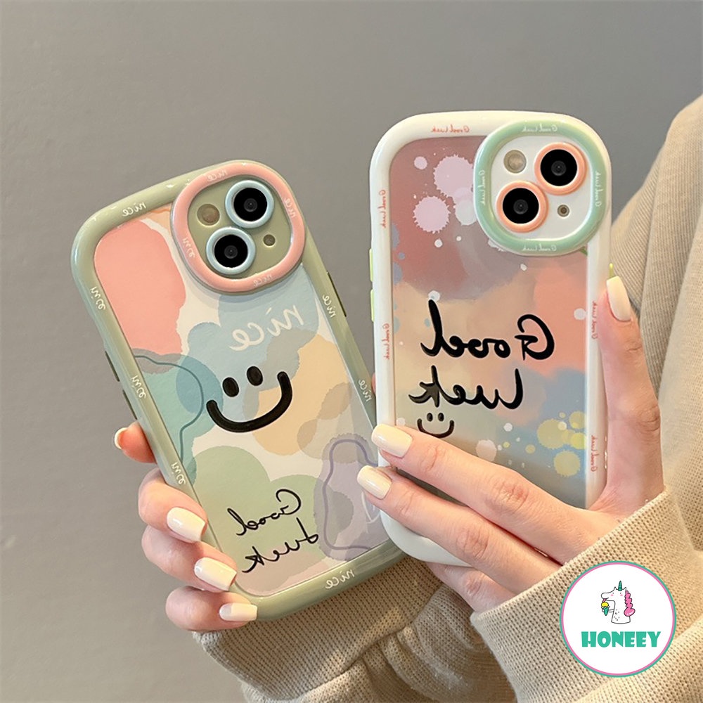 IPHONE Smile Lucu Huruf Lucu Shockproof Bumper Phone Case Untuk Iphone14 13 12 11 Pro Max Kartun Smiley Face Silikon Lembut Penutup Belakang