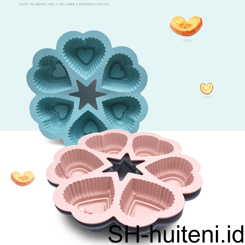 Cetakan Berbentuk Hati Silikon 6cup Baking Pan Mold Bakeware Cupcakes Menghias Aksesoris Memasak Cetakan Lovely