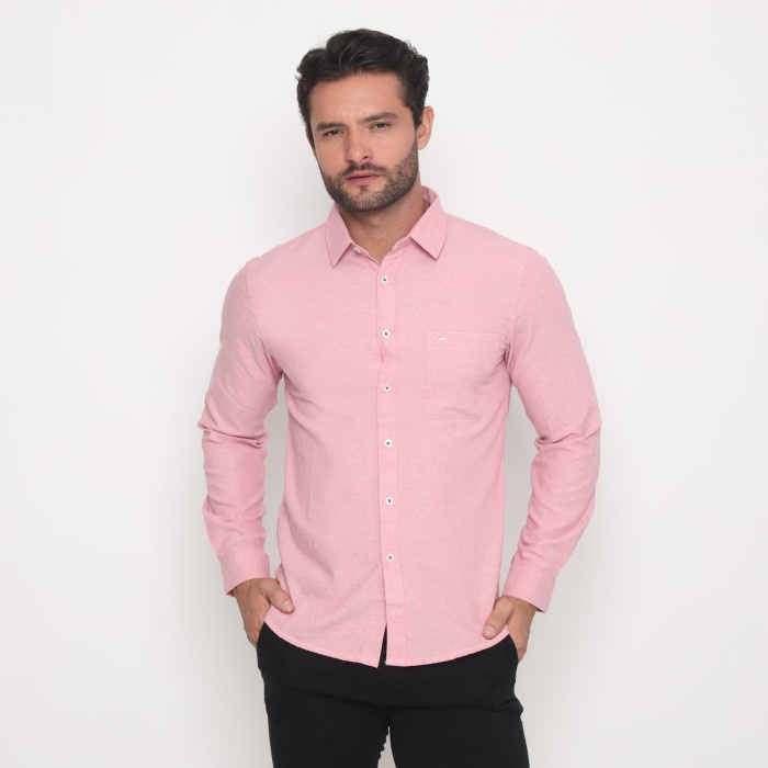 RICARDO Kemeja Pria Polos Pink Lengan Panjang 32372-32302