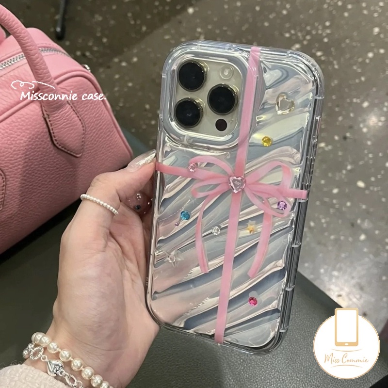 Casing Bening Kartu Laser Mewah Kompatibel Untuk IPhone 7Plus 12 11 13 14 Pro MAX 6 6S 7-8 Plus XR X XS MAX 8Plus SE 2020 Ins Pita Busur Cinta Hati Berlian Lembut Tpu 3D Bergelombang Melengkung Cover