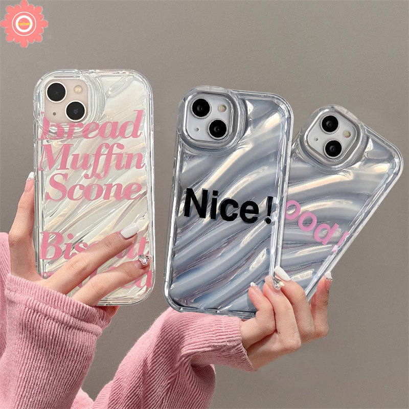 IPHONE Casing Huruf Bagus Bagus Simple Kompatibel Untuk Iphone11 13 12 14 Pro MAX 7Plus XR X XS Max7 8 6 6S Plus SE 2020 Dazzle Color Kartu Laser Mewah 3D Stereo Kerut Soft Cover