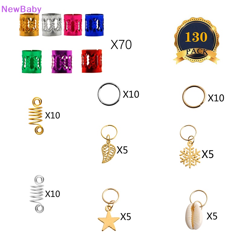Newbaby 60-170pcs Mix Rambut Cincin Kepang Rambut Gimbal Manik-Manik Manset Klip Aksesoris Rambut ID