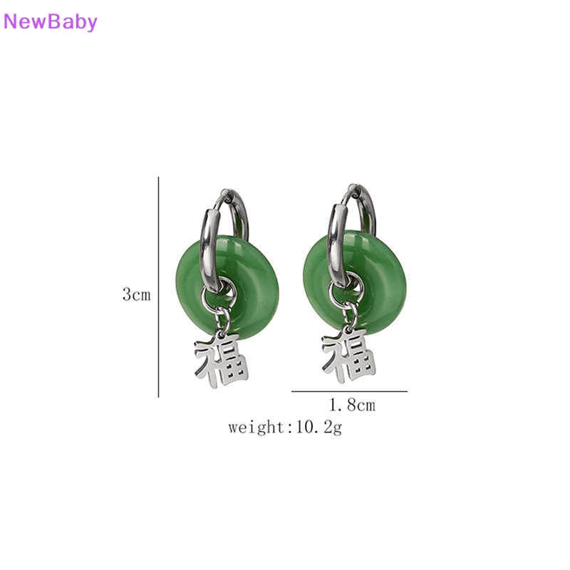 Newbaby Anting Hoop Unik Green Jade Bulat Anti Karat Vintage Elegan Earclip ID