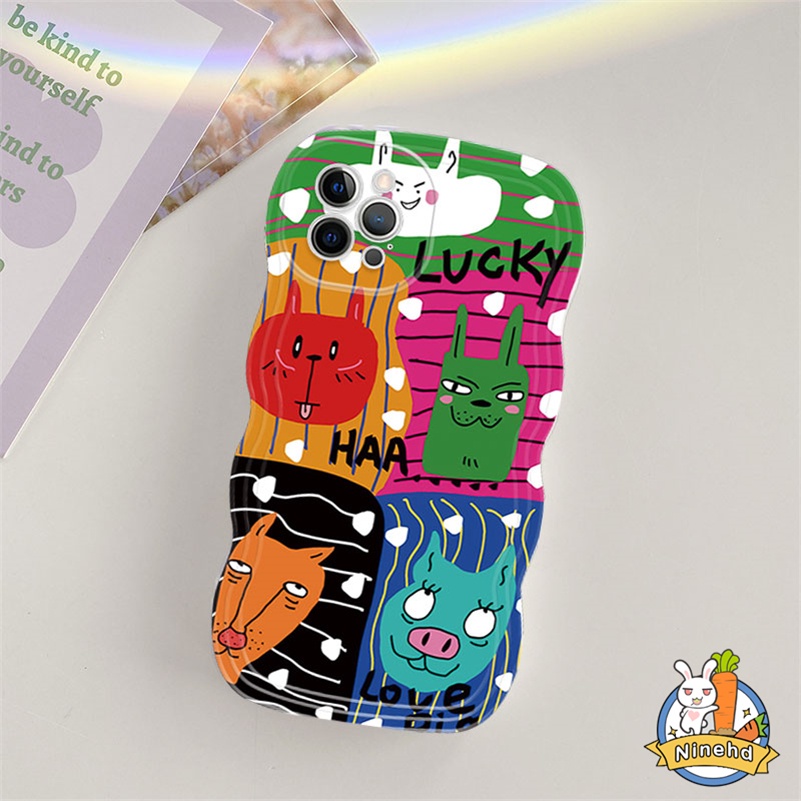 IPHONE Casing Ponsel Sambungan Kartun Graffiti Kreatif Kompatibel Untuk Iphone14 13 12 11 Pro Max X Xr Xs Max 87 6 6s Plus SE 2020komme des Garcons Wavy Edge Case Shockproof Back Cover