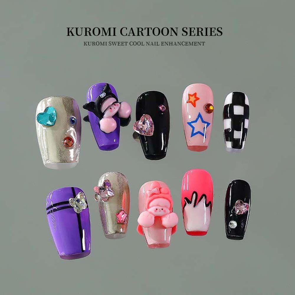 AUGUSTINA Agustinina Hiasan Kuku Kitty Cat Resin Kuromi Manicure Melody Perhiasan Kuku Kartun Untuk Wanita