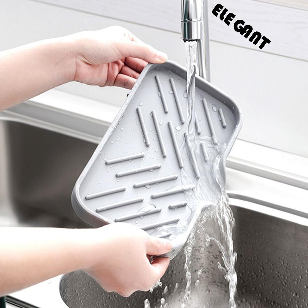 [Elegan] Sabun Cuci Piring Wastafel Bathtub Silikon Dengan Saluran Pembuangan Spout Storage Tray Sink Organizer Kotak Sabun