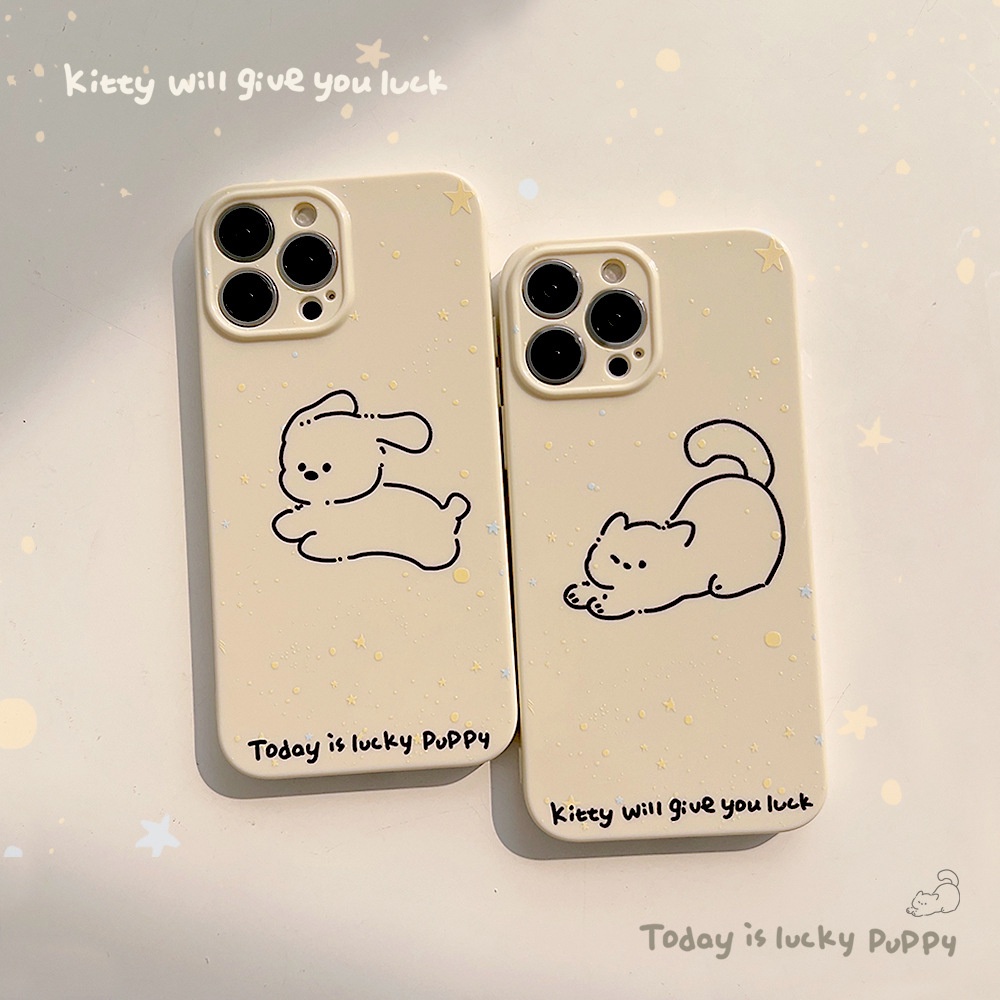 IPHONE Ins Lucu Anjing Kucing Kartun Silikon Case Untuk Iphone14 11 12 13 PRO MAX Casing Cover Pelindung AT0343