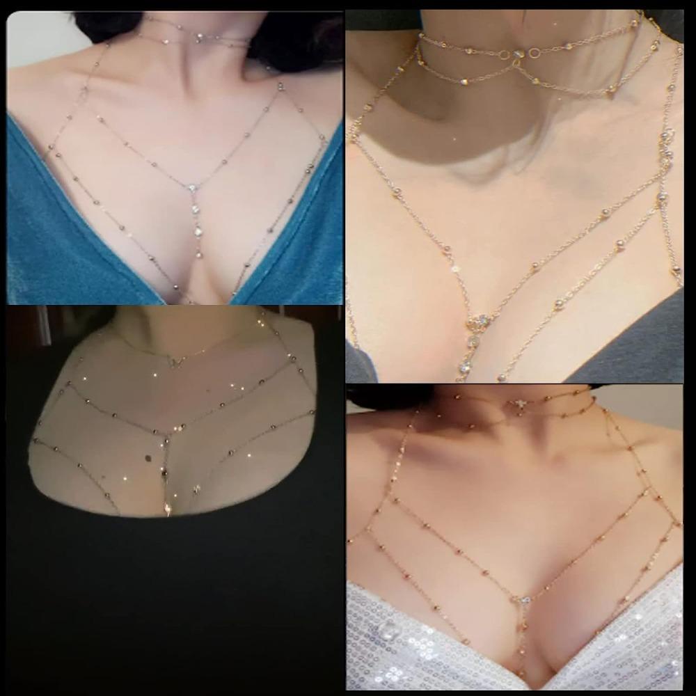 LILY Piece Body Chain, Aksesoris Tubuh Lingerie Chain, Rantai Dada Sexy +Kalung Perhiasan Tubuh Logam Multilayer Untuk Pantai