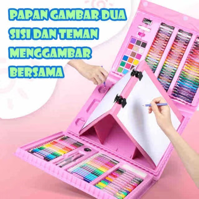 

✨BEST✨ -Set Alat Gambar Anak Crayon Gambar Pensil Warna Anak 208 Buah Art Set - Biru Muda