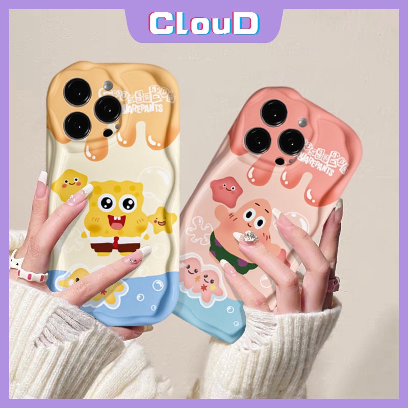 Kartun Lovely Case Untuk Realme C30 C25 C33 C21Y C12 C11 C20A C25s C3 6i 5s 5 5i 7i C55 C35 C15 C21 C25Y C31 C17 C20 SpongeBob Lucu Patrick Ice Cream 3D Penutup Tepi Bergelombang Lengkung