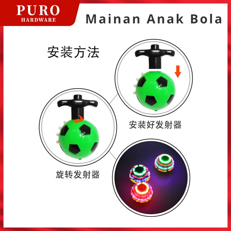 Football Spinning Top LED + Musik / Mainan Anak Gangsing Bola / Gangsing Bola LED / Bola Putar