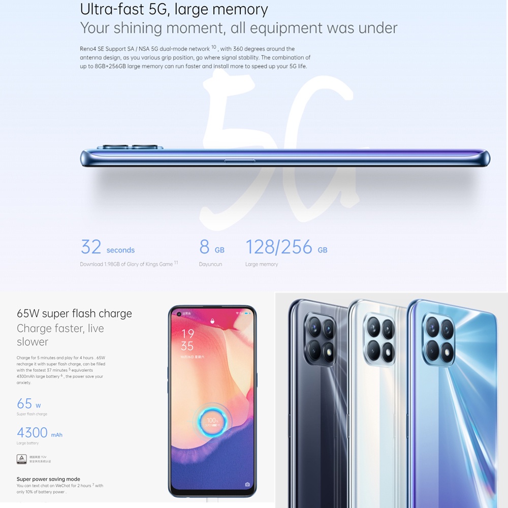 5G hp murah oppo Reno4SE RAM 8GB/ 256GB 6.43 inch baru SmartPhones handphone