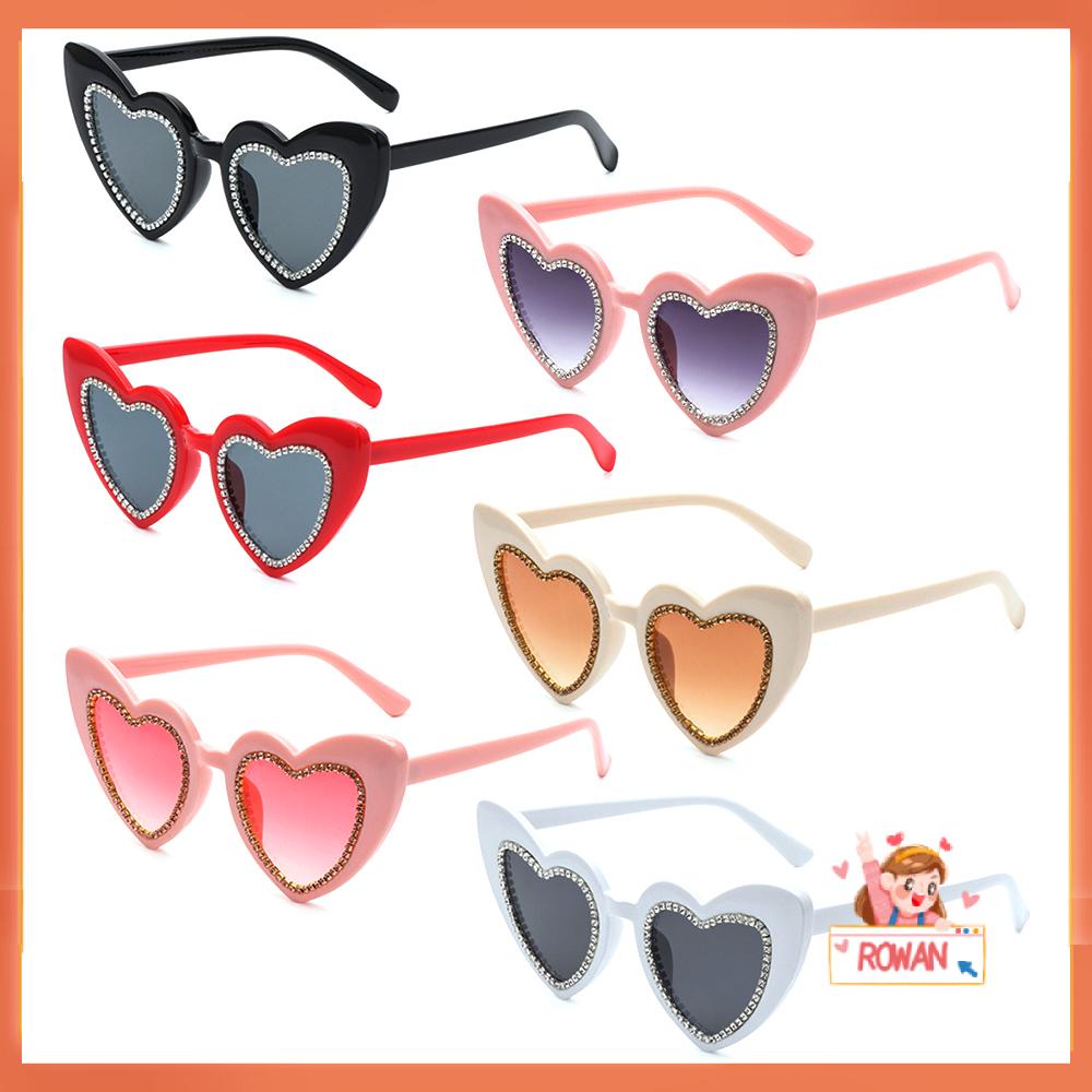 R-flower Kacamata Berbentuk Hati Aksesoris Wanita UV400 Perlindungan Cinta Hati Sunglasses Diamond