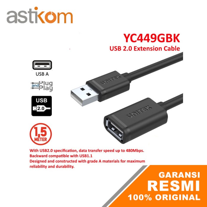 Kabel USB Extension Unitek 1.5M USB2.0 Y-C449GBK