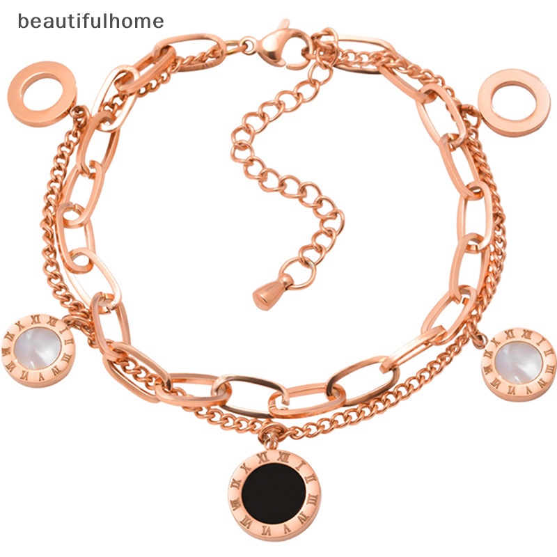 {beautifulhome} Perhiasan Titanium Steel Angka Romawi Gelang &amp; Gelang Wanita Charm.