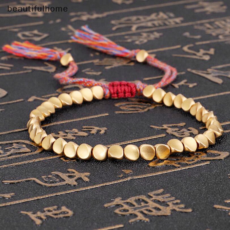{beautifulhome} Tibet Dikepang Knitg Tembaga Manik-Manik Tali Keberuntungan Gelang Bangle Unisex Perhiasan.