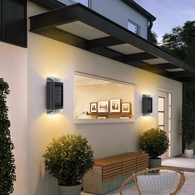 Kreatif Atas Bawah Glowing ABS Waterproof Solar Wall Light/Outdoor Taman Lampu Pagar Ultra Terang/ Lampu Malam Hias Halaman Belakang Rumah