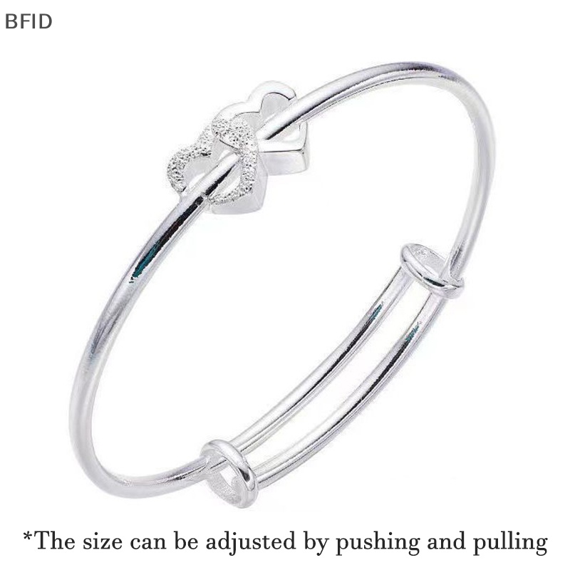 [BFID] Fashion Ganda Hati Adjustable Bangle Fashion Warna Perak Kepribadian Sederhana Gelang Untuk Wanita Gadis Persahabatan Perhiasan Hadiah [ID]