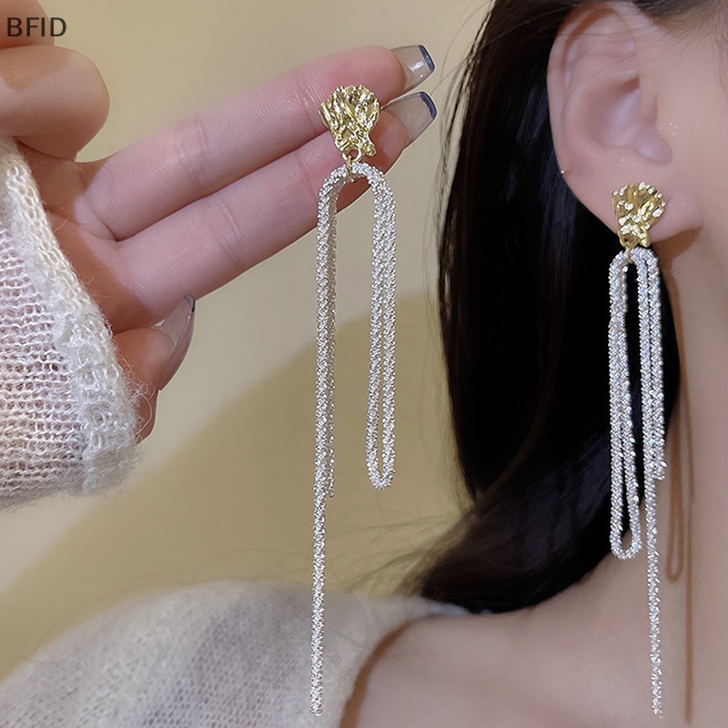 [BFID] 1pasang Anting Berlian Imitasi Ringan Vintage Fashion Rumbai Bling Gaya Korea Berlebihan Menjuntai Earring Chain Untuk Wanita Hadiah [ID]