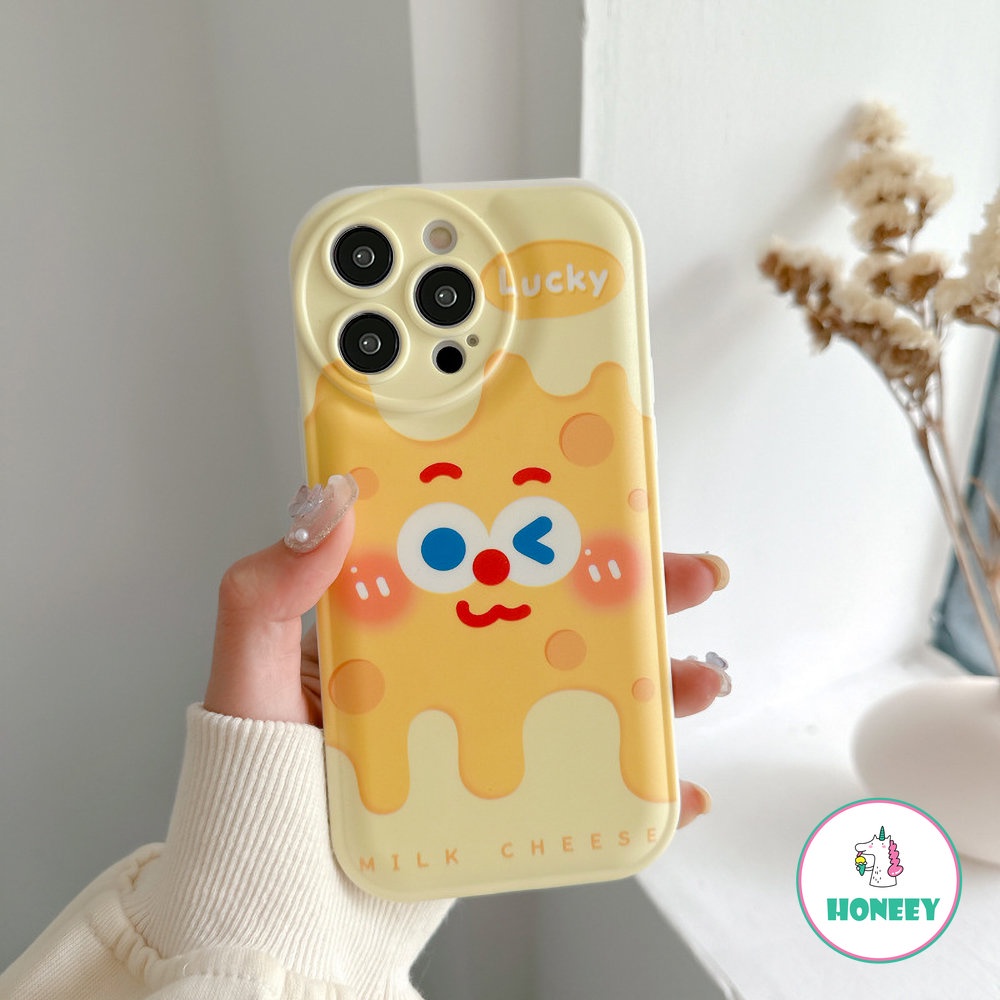 IPHONE Lovely Kartun Keju Emoji Airbag Ponsel Case Kompatibel Untuk Iphone11 Pro Max 14promax Case Iphone13 12 Pro Max Lembut TPU Shockproof Ponsel Cover