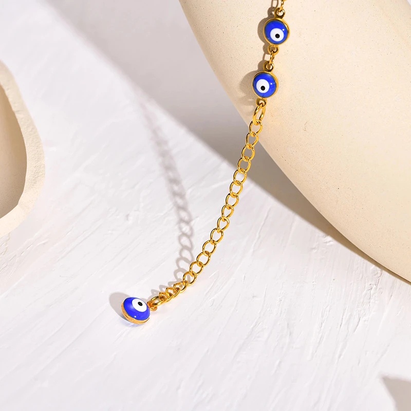 Liontin Gelang Berlian Imitasi Pesta Setan Mata Biru Gelang Kaki Elegan Fashion Gadis Adjustable Kaki Gelang Kaki Hadiah Perhiasan Rantai Stainless Steel Wanita Bohemia