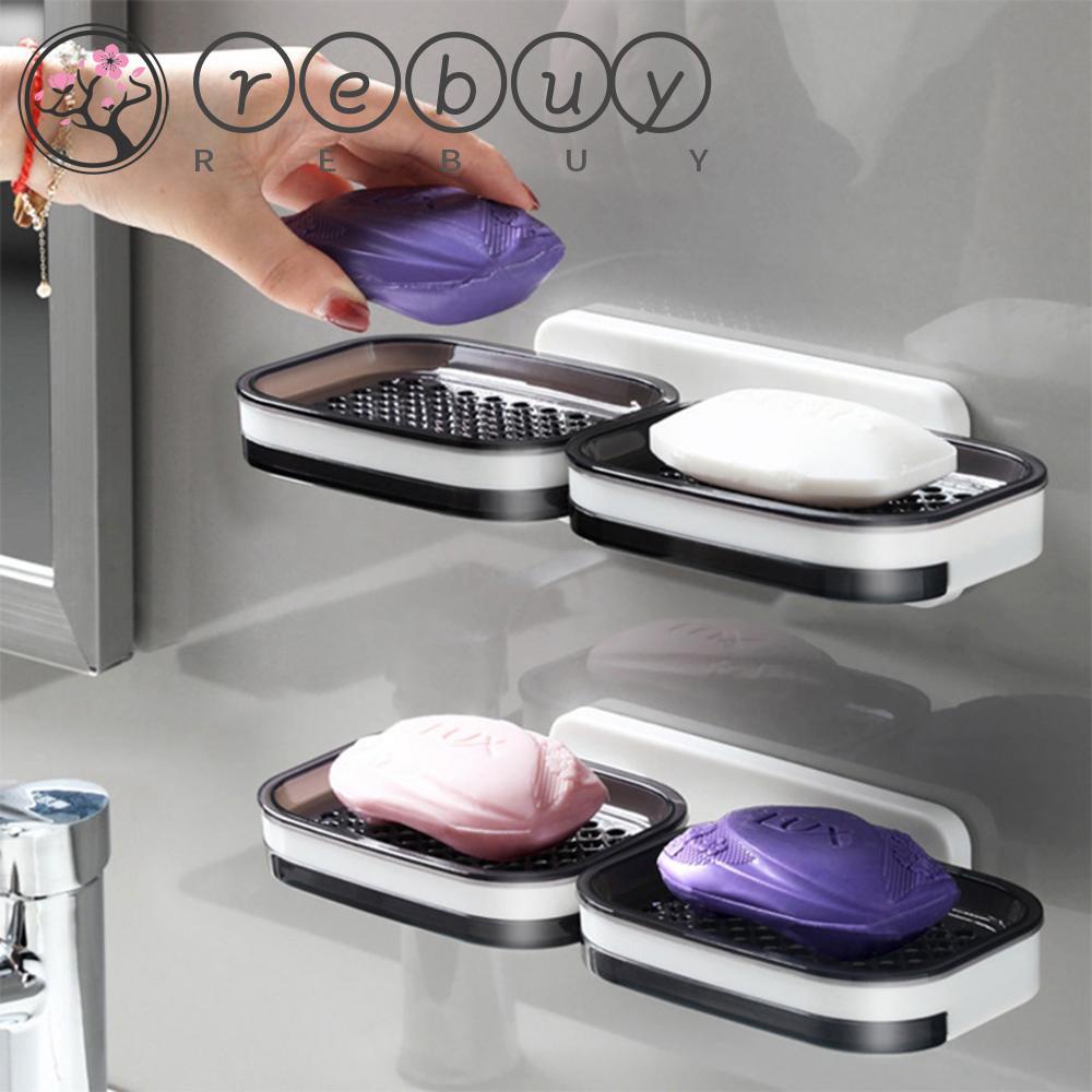 Rebuy Sabun Cuci Piring Wastafel Toilet Storage Tray Easy Clean Adhesive Self-draining Soap Box