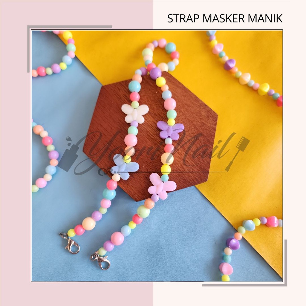 Strap masker manik strap kalung masker manik marble butterfly