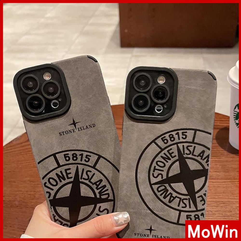 Case iPhone 14 Pro Max iPhone Case Kulit Abu-abu Pupil Patch Suede Tahan Guncangan Kamera Pulau Batu Sederhana Kompatibel dengan iPhone 13 Pro max 12 Pro Max 11 xr xs max 7Plus 8Plus