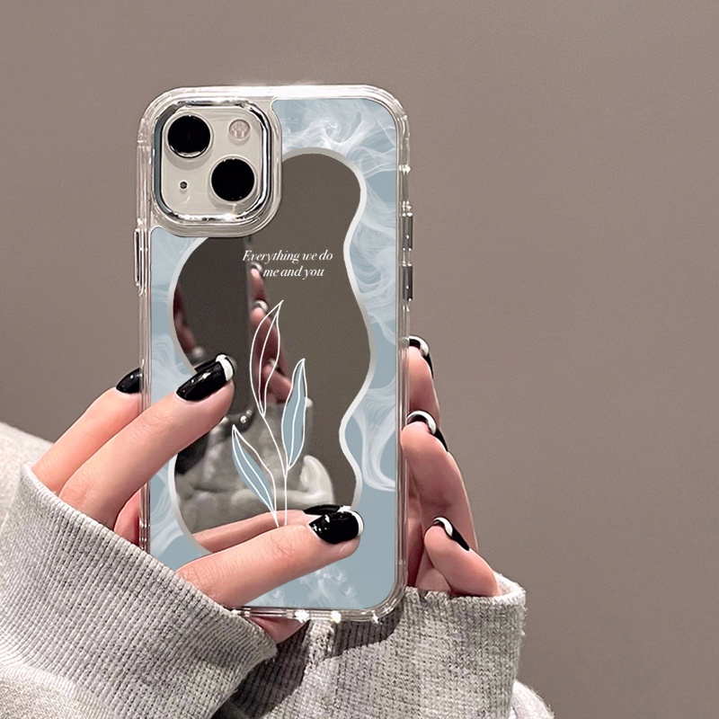 IPHONE Case Ponsel Cermin Daun Kompatibel Untuk Iphone11 12 13 14 12Pro 13Pro 14Pro Pro Max XR X XS Max Electroplating Tombol Perlindungan Mirror Cover
