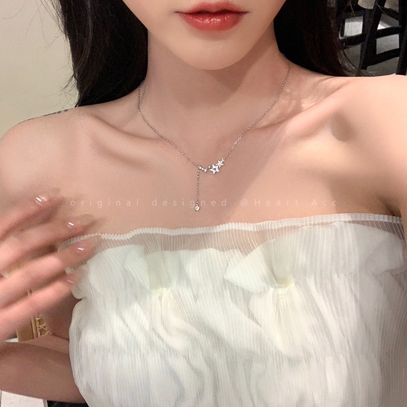 Ay(cn) Kalung Liontin Rumbai Bintang Elegan Choker Rantai Kristal Silver Untuk Aksesoris Perhiasan Wanita