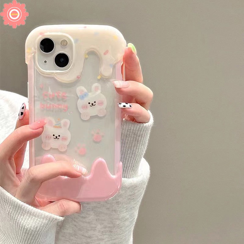 IPHONE Kartun Imut Beruang Kelinci Case Yang Indah Kompatibel Untuk Iphone11 7Plus XR 14 13 12 Pro Max X 7 8 Plus XS Max Permen 3D Es Krim Soft Cover