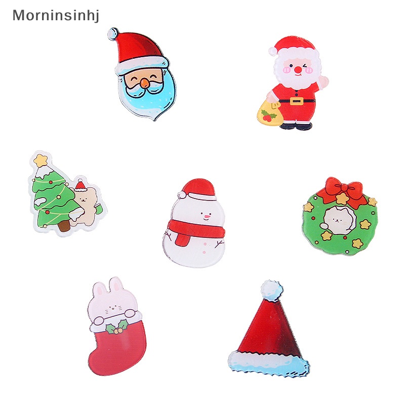 Mornin Bros Natal Santa Claus Elk Snowman Pohon Natal Lonceng Akrilik Lencana Pin Aksesoris Lucu Kerah Pin Lencana Perhiasan id