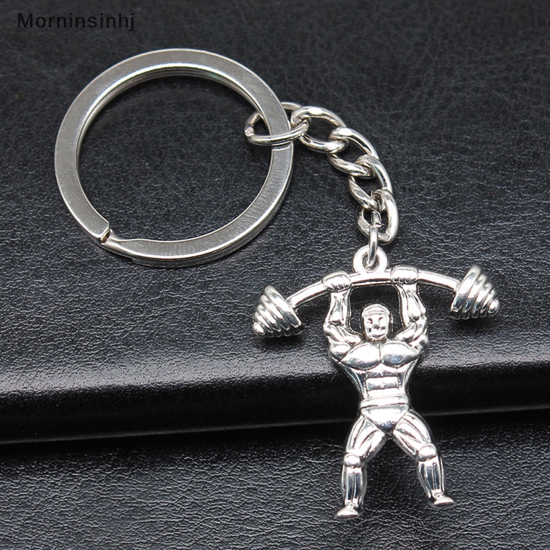 Mornin Vintage Handmade Weightlifter Pendant Keyring Gantungan Kunci Holder Souvenir Hadiah Wanita Pria Keychain DIY Metal Holder Chain Hadiah Pesta id