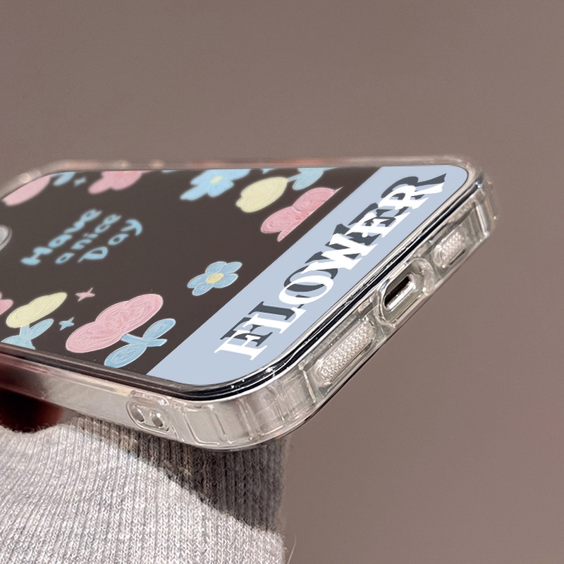 IPHONE Lukisan Bunga Cermin Ponsel Case Kompatibel Untuk Iphone11 12 13 14 12Pro 13Pro 14Pro Pro Max XR X XS Max Electroplating Tombol Perlindungan Mirror Cover