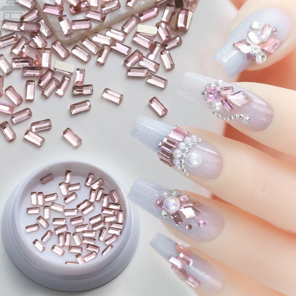 AUGUSTINA Agustina Ornamen Nail Art 50pcs Bentuk Kristal Flatback Kaca Warna-Warni Perhiasan Mini Shiny Manicure Accessories