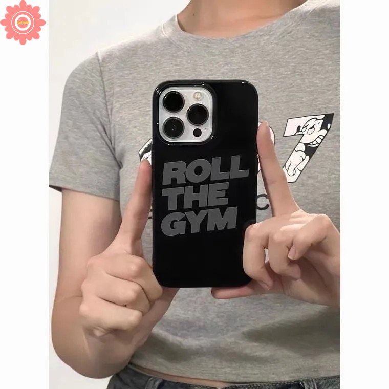 IPHONE Kreatif Roll The Gym Glossy Lembut TPU Ponsel Cover Hitam Kompatibel Untuk Iphone11 13 Pro Max7 8 Plus XR X XS Max14 12 Pro Max SE 2020 Keren Alfabet Inggris Halus Shockproof Case