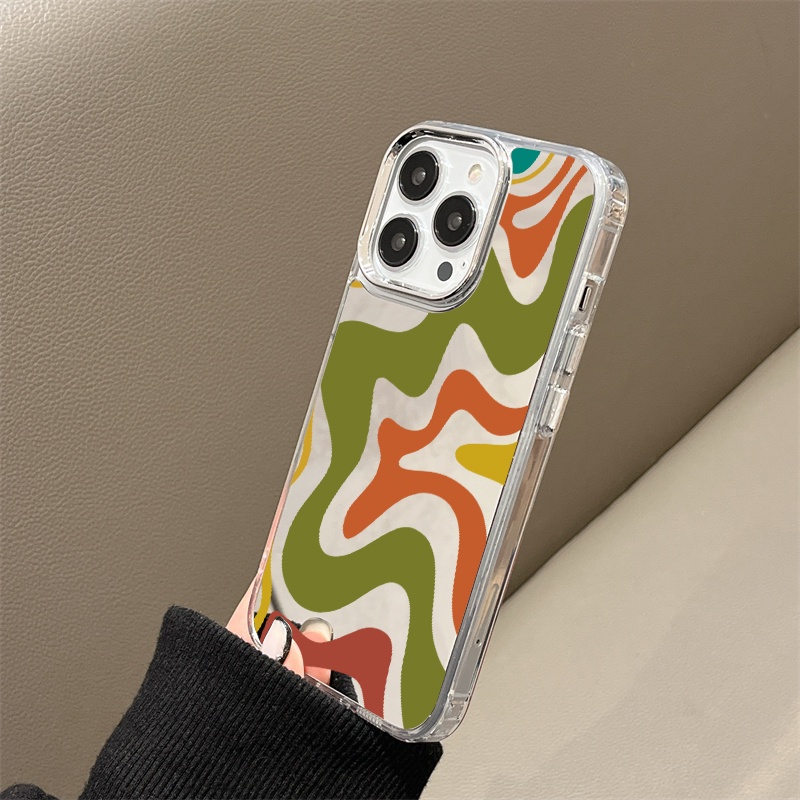 IPHONE Art Lukisan Cermin Ponsel Case Kompatibel Untuk Iphone11 12 13 14 12Pro 13Pro 14Pro Pro Max XR X XS Max Electroplating Tombol Perlindungan Mirror Cover