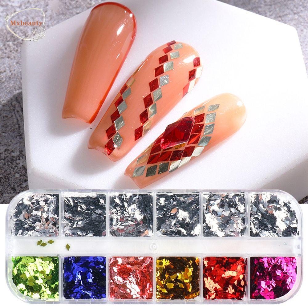 MXBEAUTY Glitter Nail Art Payet Berbentuk Persegi Gadis Manikur Aksesoris Belah Ketupat Nail Art Patch Kuku Glitter Serpihan