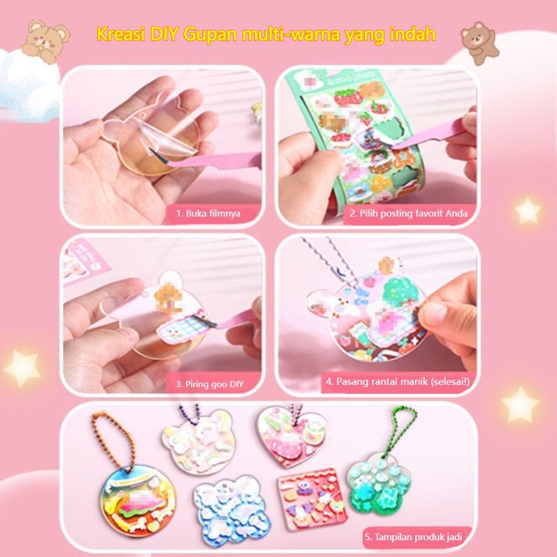 【Local Delivery 】Guka Stiker Set Mainan Anak Perempuan Hadiah Scrapbooking Stiker Diy Gantungan Kunci Diy Keyring Diy Bahan Kotak Penyimpanan Goo Card Sticker Set