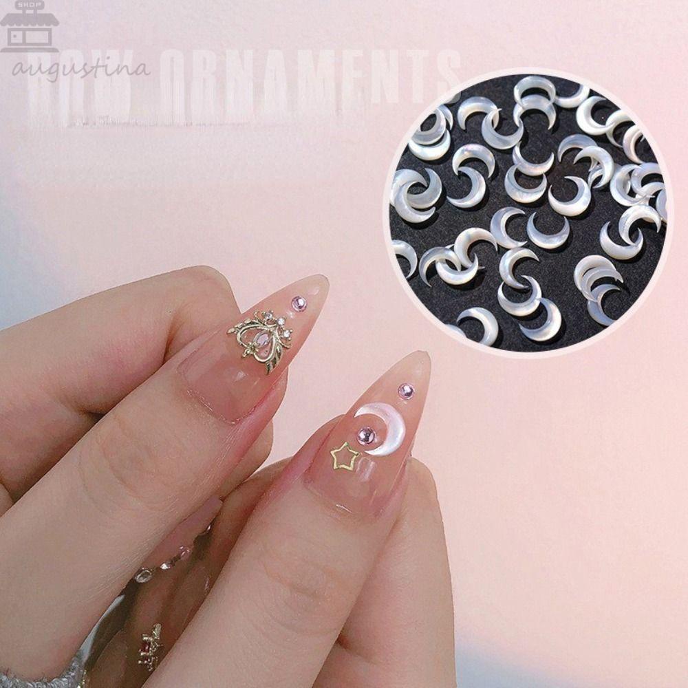 AUGUSTINA Augustina Es Bulan Pesona Kuku 5Pcs Putih Ornamen Salon Kuku Bentuk Sabit 3D Permata Dekorasi Kuku