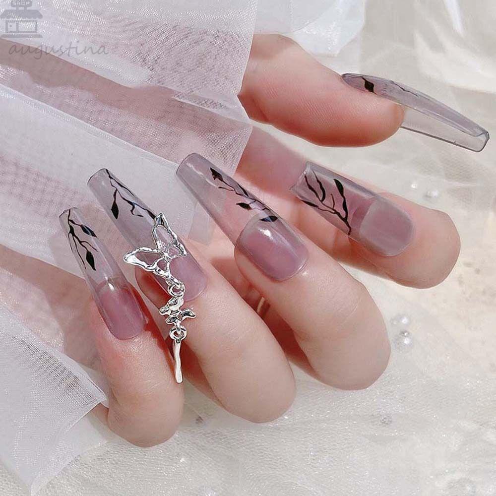 AUGUSTINA Agustina Kupu-Kupu Dekorasi Kuku Wanita Emas Perak Korea Nail Art Nail Art Perhiasan Berongga Kupu-Kupu Manicure Aksesoris