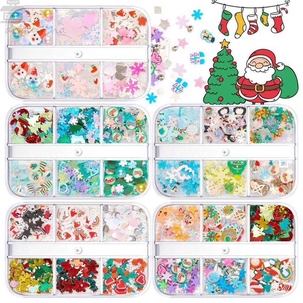 AUGUSTINA Agustina Natal Dekorasi Nail Art Meriah Lucu Kartun Wanita Santa Claus Aksesori Kuku Serpihan Gadis Hadiah Natal Irisan Lembut
